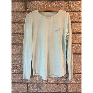 Vineyard Vines Womens XS Long Sleeve Whale Logo T-Shirt Light Blue Cotton Blend